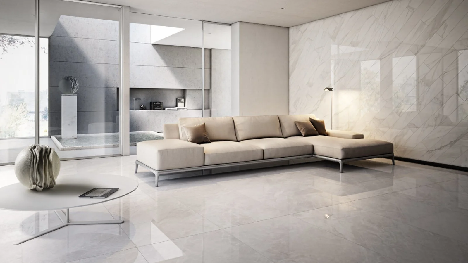 Concrete look tile with Glossy, Matt, Lappato, & Sugar Surfaces